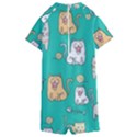 Seamless-pattern-cute-cat-cartoon-with-hand-drawn-style Kids  Boyleg Half Suit Swimwear View2