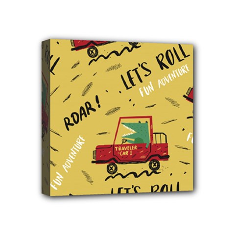 Childish-seamless-pattern-with-dino-driver Mini Canvas 4  X 4  (stretched)