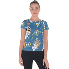 Seamless-pattern-funny-astronaut-outer-space-transportation Short Sleeve Sports Top 