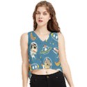Seamless-pattern-funny-astronaut-outer-space-transportation V-Neck Cropped Tank Top View1