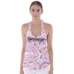 Beautiful-cute-animals-pattern-pink Babydoll Tankini Top