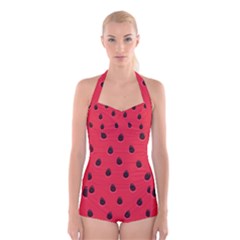 Seamless-watermelon-surface-texture Boyleg Halter Swimsuit  by Simbadda