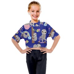 Hand-drawn-cute-sloth-pattern-background Kids Mock Neck Tee