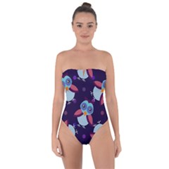 Owl-pattern-background Tie Back One Piece Swimsuit