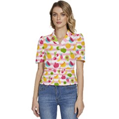 Tropical-fruits-berries-seamless-pattern Puffed Short Sleeve Button Up Jacket