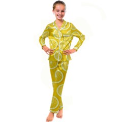 Lemon-fruits-slice-seamless-pattern Kids  Satin Long Sleeve Pajamas Set