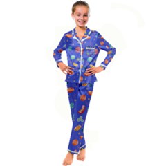 Virus-seamless-pattern Kids  Satin Long Sleeve Pajamas Set