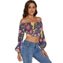Exotic-seamless-pattern-with-parrots-fruits Long Sleeve Crinkled Weave Crop Top View3