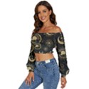 Asian-seamless-pattern-with-clouds-moon-sun-stars-vector-collection-oriental-chinese-japanese-korean Long Sleeve Crinkled Weave Crop Top View2