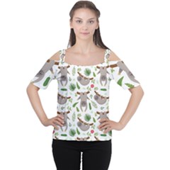 Seamless-pattern-with-cute-sloths Cutout Shoulder Tee