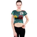 Seamless-pattern-hand-drawn-with-vehicles-buildings-road Crew Neck Crop Top View1