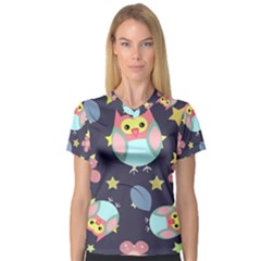 Owl-stars-pattern-background V-neck Sport Mesh Tee