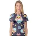 Owl-stars-pattern-background V-Neck Sport Mesh Tee View1