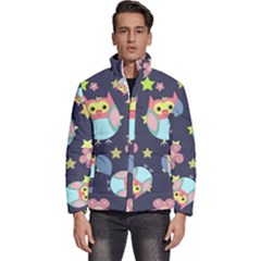 Owl-stars-pattern-background Men s Puffer Bubble Jacket Coat