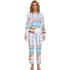 Sketch Line Art Doodles Design Womens  Long Sleeve Lightweight Pajamas Set