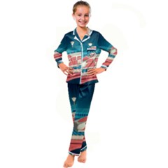 Bridge Transportation Train Toys Kids  Satin Long Sleeve Pajamas Set