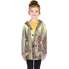 Building Urban Architecture Tower Kids  Double Breasted Button Coat
