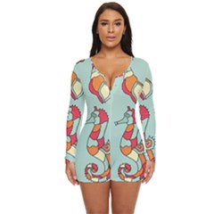 Seahorse Seashell Starfish Shell Long Sleeve Boyleg Swimsuit