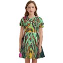 Monkey Tiger Bird Parrot Forest Jungle Style Kids  Bow Tie Puff Sleeve Dress View1