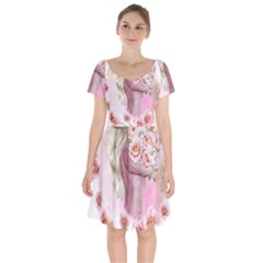 Women With Flowers Short Sleeve Bardot Dress