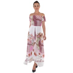 Women With Flowers Off Shoulder Open Front Chiffon Dress
