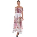Women with flowers Off Shoulder Open Front Chiffon Dress View1