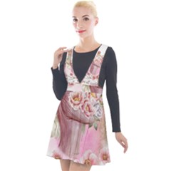 Women With Flowers Plunge Pinafore Velour Dress
