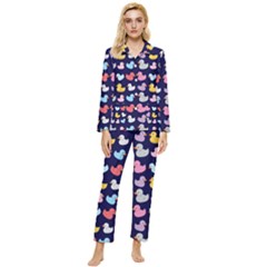 Micro Duck Pattern Womens  Long Sleeve Velvet Pocket Pajamas Set