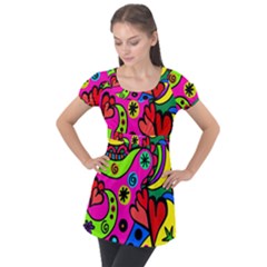 Seamless Doodle Puff Sleeve Tunic Top