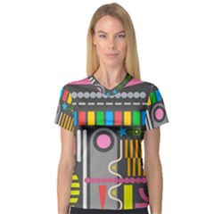 Pattern Geometric Abstract Colorful Arrow Line Circle Triangle V-neck Sport Mesh Tee