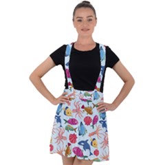 Sea Creature Themed Artwork Underwater Background Pictures Velvet Suspender Skater Skirt