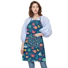 Variety Of Fish Illustration Turtle Jellyfish Art Texture Pocket Apron