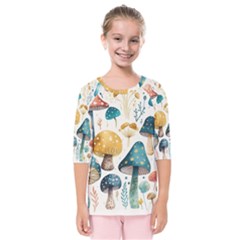 Mushroom Forest Fantasy Flower Nature Kids  Quarter Sleeve Raglan Tee
