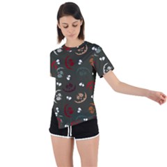 Art Halloween Pattern Creepy Design Digital Papers Asymmetrical Short Sleeve Sports Tee