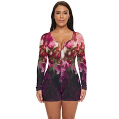 Pink Flower Long Sleeve Boyleg Swimsuit