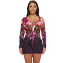 Pink Flower Long Sleeve Boyleg Swimsuit View1