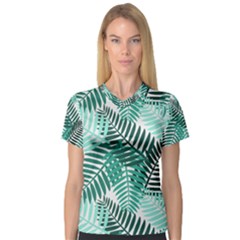Background Pattern Texture Leaves Design Wallpaper V-neck Sport Mesh Tee