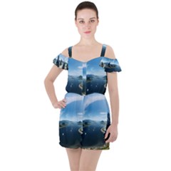Futuristic City Fantasy Scifi Ruffle Cut Out Chiffon Playsuit