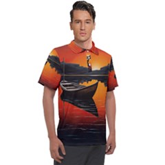 Boat Sunset Lake Water Nature Men s Polo Tee
