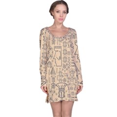 Aztec Tribal African Egyptian Style Seamless Pattern Vector Antique Ethnic Long Sleeve Nightdress
