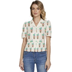 Cute Boba Puffed Short Sleeve Button Up Jacket