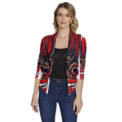 Devil2 Women s Draped Front 3/4 Sleeve Shawl Collar Jacket