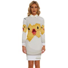 Cute Chick Long Sleeve Shirt Collar Bodycon Dress