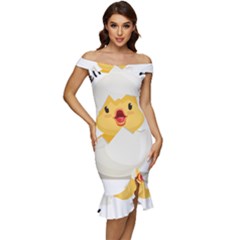 Cute Chick Off Shoulder Ruffle Split Hem Bodycon Dress