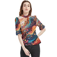 Pattern Abstract Frill Neck Blouse