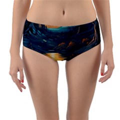 Forest River Night Evening Moon Reversible Mid-waist Bikini Bottoms