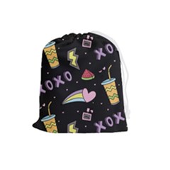 Cute-girl-things-seamless-background Drawstring Pouch (large)