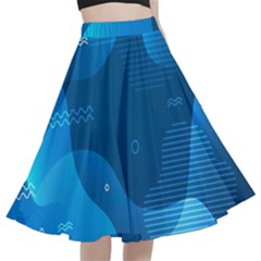 Abstract-classic-blue-background A-line Full Circle Midi Skirt With Pocket