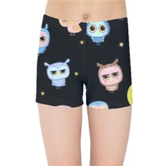 Cute-owl-doodles-with-moon-star-seamless-pattern Kids  Sports Shorts