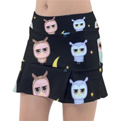Cute-owl-doodles-with-moon-star-seamless-pattern Classic Tennis Skirt